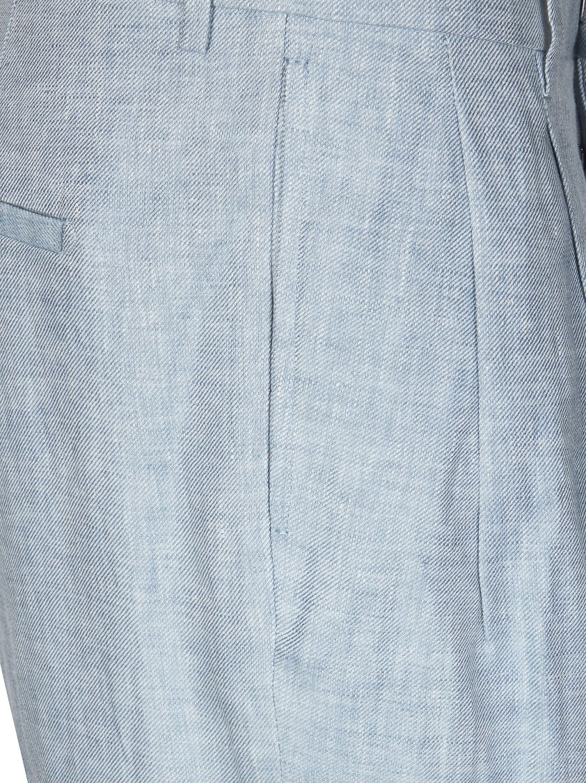 Berwich White Palazzo Double Pleat Linen Pants