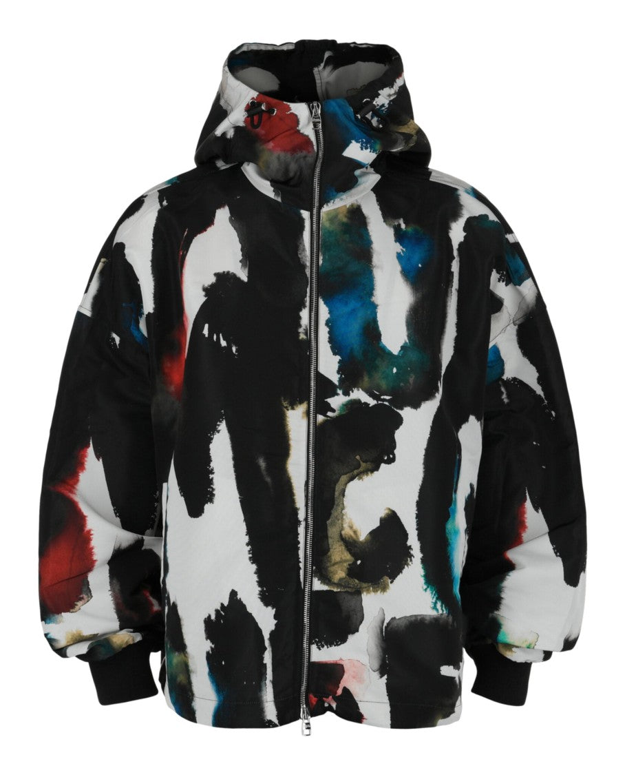 Alexander Mcqueen Watercolor Graffiti Hooded Windbreaker With Adjustable Features