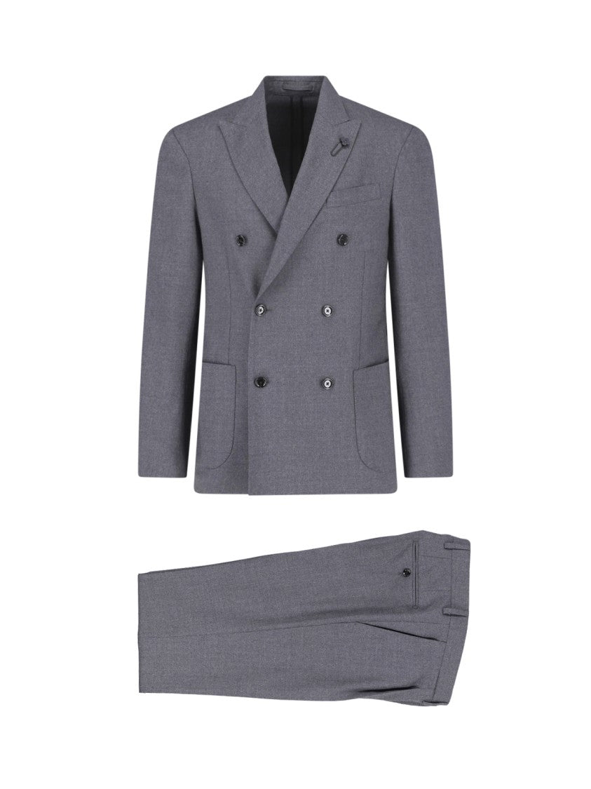 Lardini Grey Double-Breasted Virgin Wool Suit