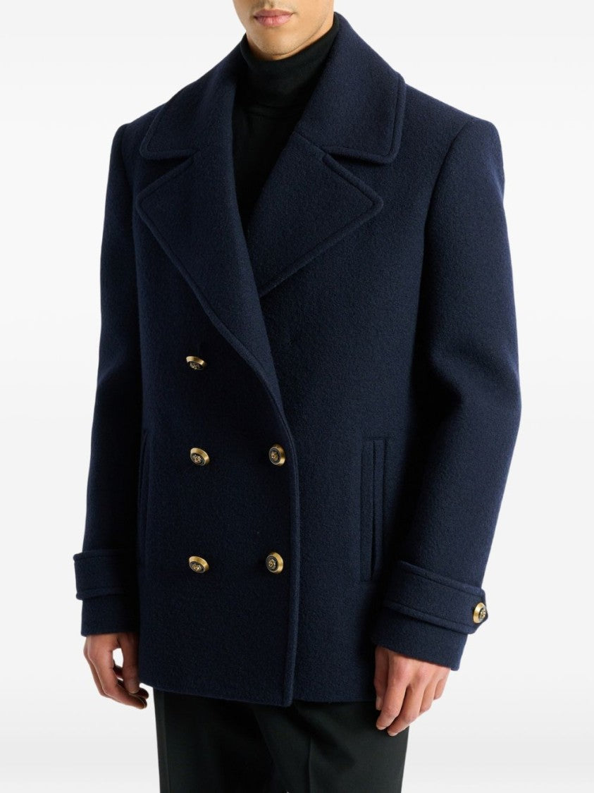 Balmain Boxy Double-Breasted Peacoat With Gold-Tone Details