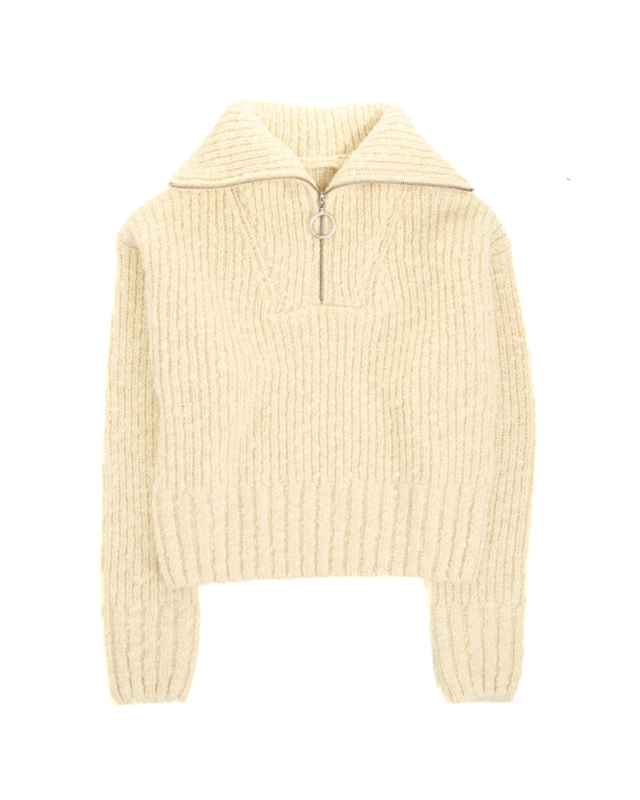 Ami Ribbed Knit Sweater With Stand Collar