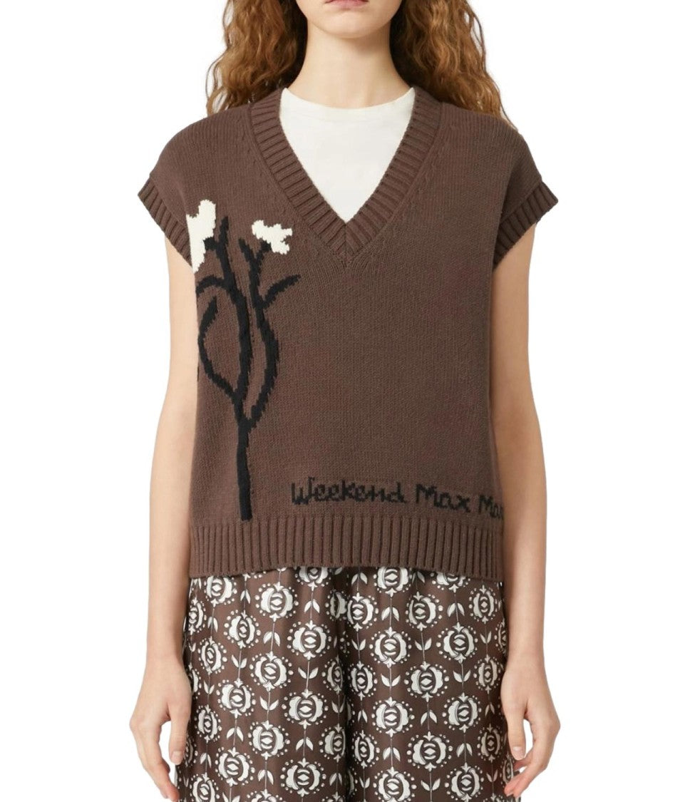 Max Mara Sleeveless Knit Vest With Floral Motif