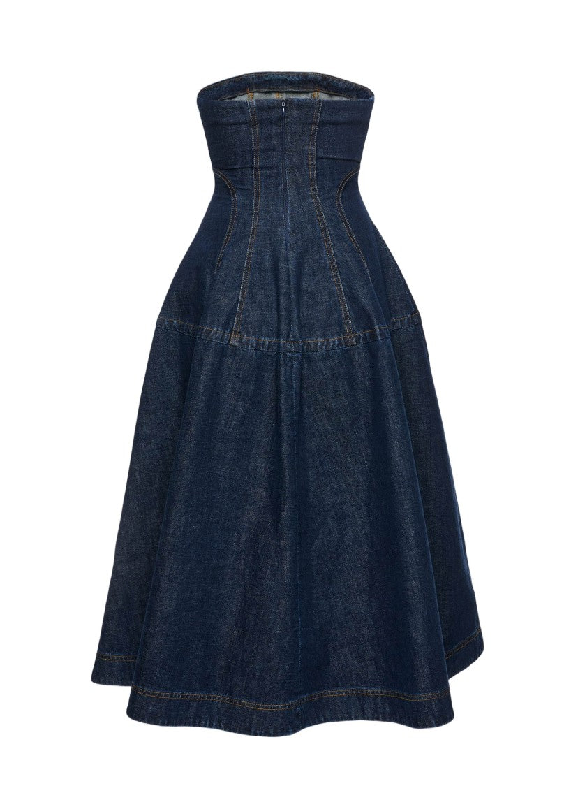 Magda Butrym Sculptural Denim Midi Dress With Corset Bodice