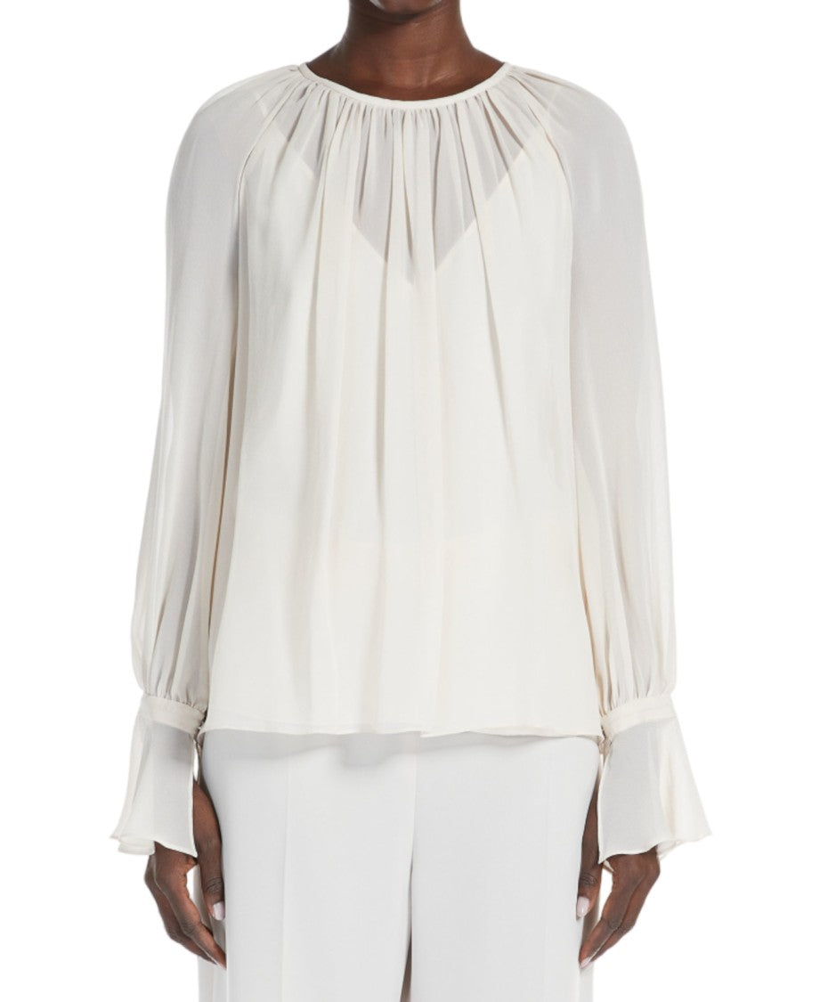 Max Mara Gathered Neckline Blouse With Flared Cuffs