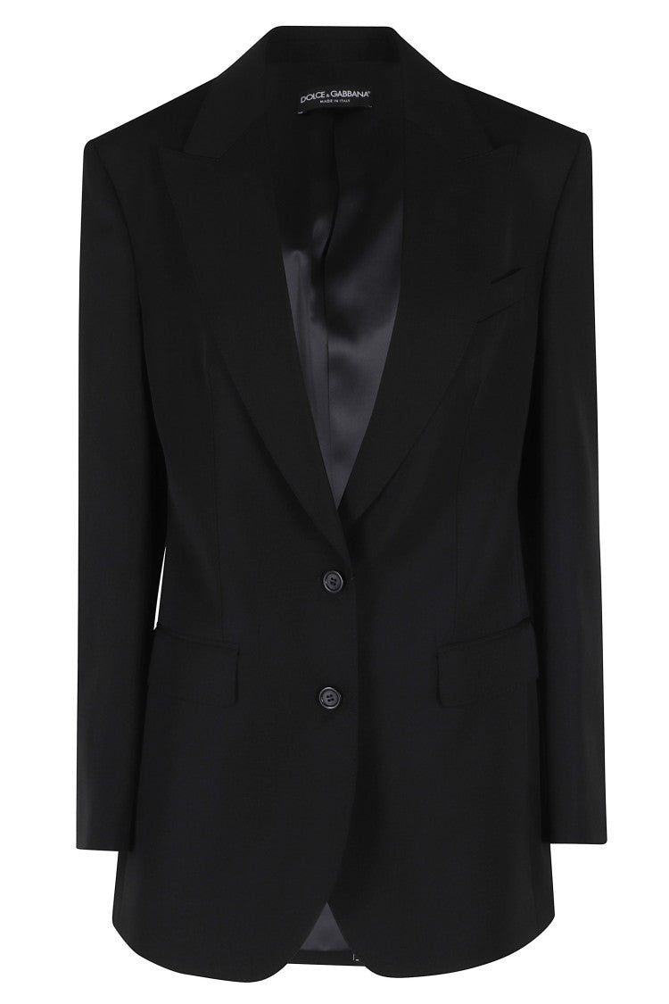 Dolce & Gabbana Black Gabardine Flap-Pockets Single-Breasted Wool Blazer