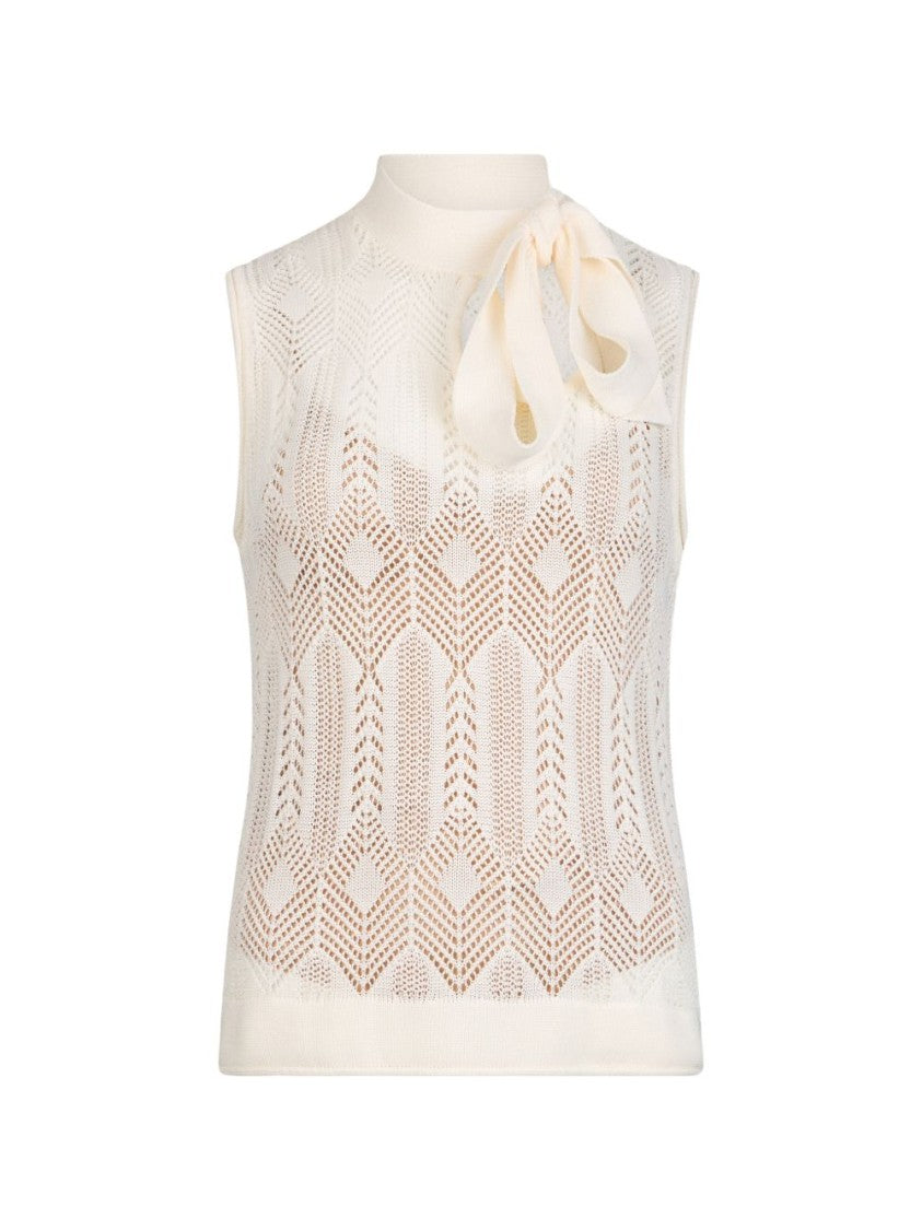 Liu Jo Beige Openwork Cut-Out Bow Sweater