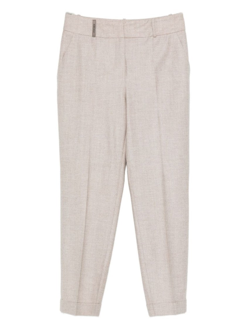 Peserico Tailored Beige Trousers With Cuffed Hems
