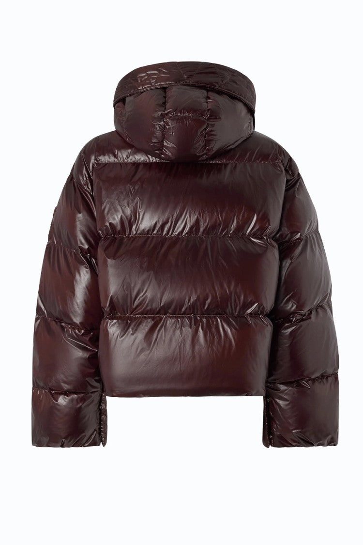 Pinko Burgundy Glossy Hooded Polyester Puffer Jacket
