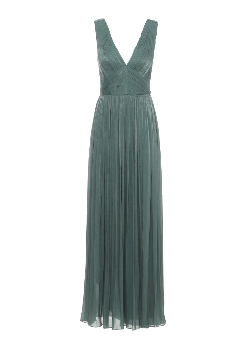 Costarellos Lurex Georgette Maxi Dress With Deep V-Neckline