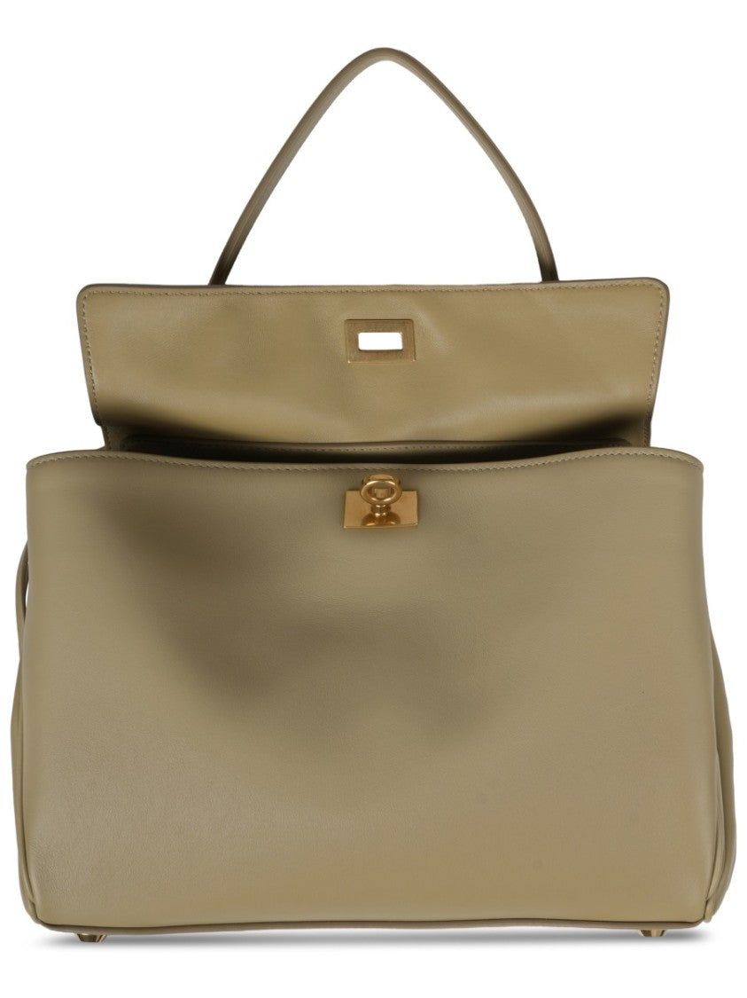 Balenciaga Structured Smooth Leather Shoulder Bag With Gold-Tone Closure
