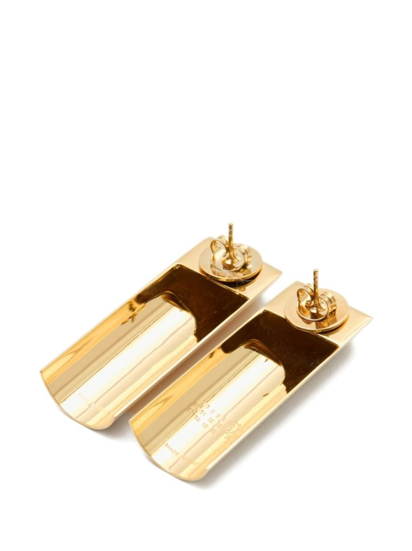 Mm6 By Maison Margiela Curved Rectangular Gold Earrings With Logo Engraving