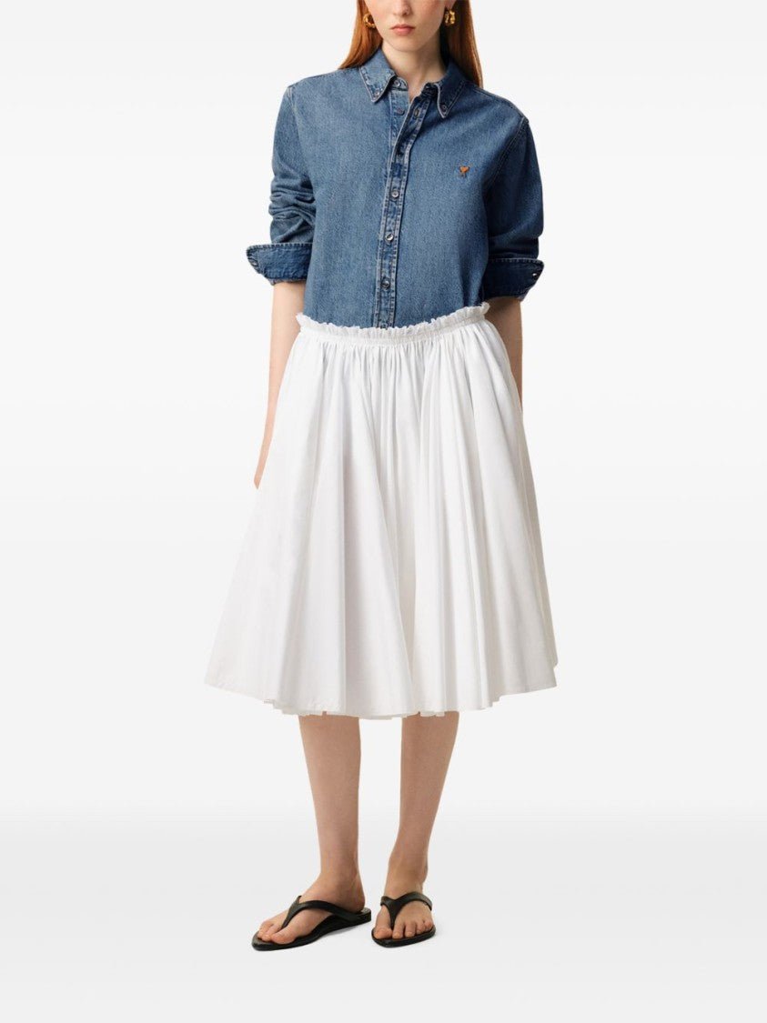 Ami Paris Button-Down Denim Shirt With Subtle Fading