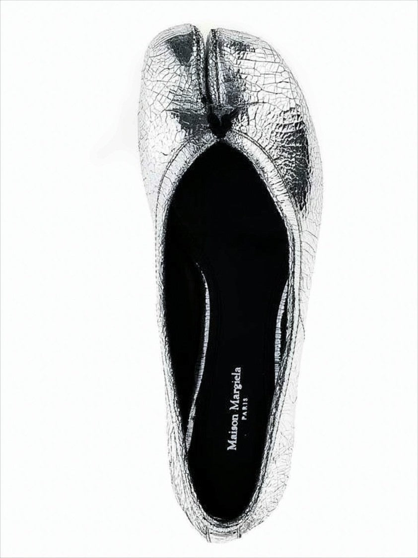 Maison Margiela Textured Metallic Leather Flat Shoes With Split-Toe Design