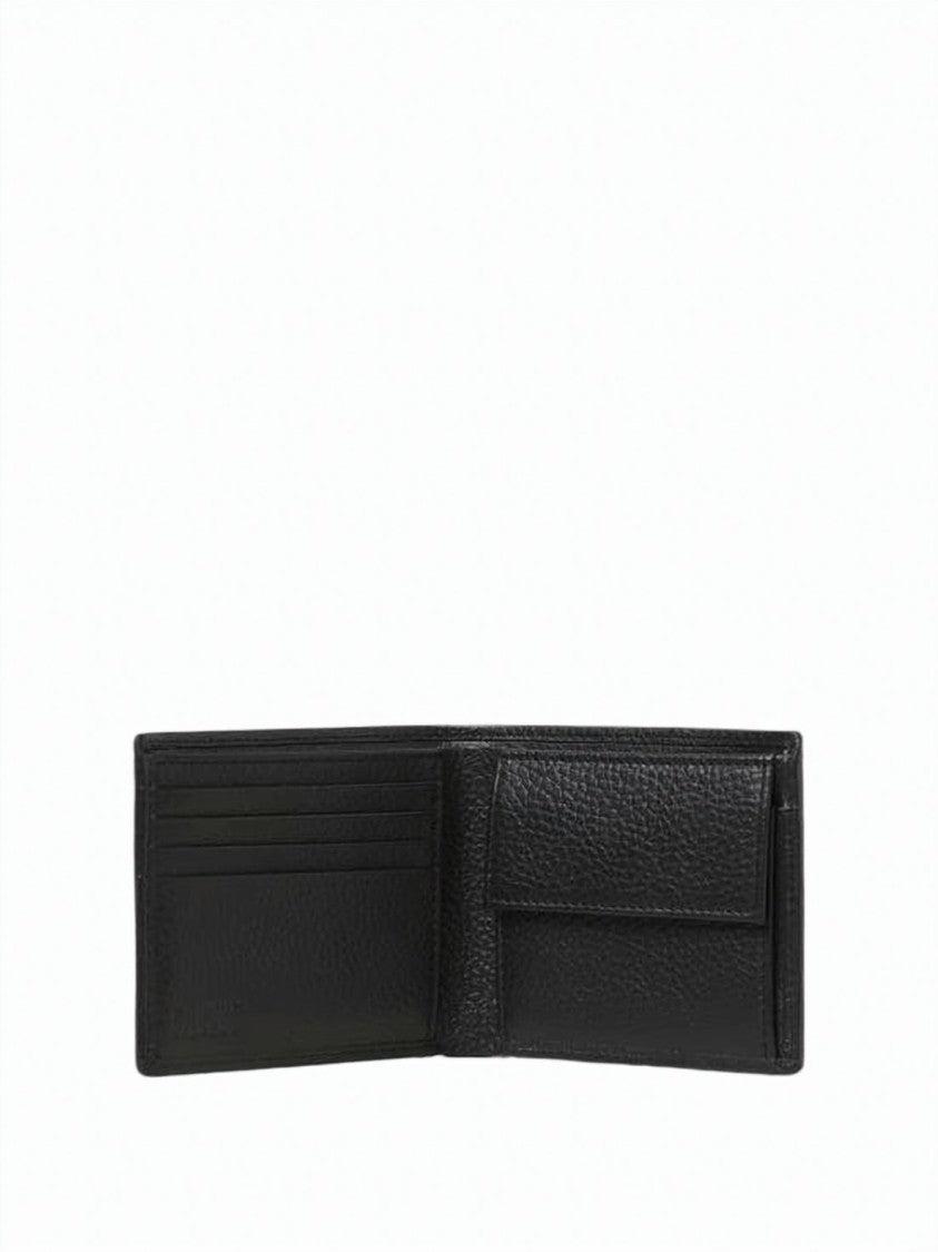 Diesel Black Textured Calf Leather Oval Emblem Wallet