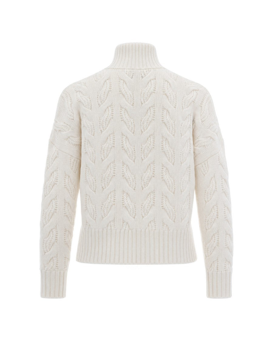 Max Mara White Cosmo Cable Knit High-Neck Sweater