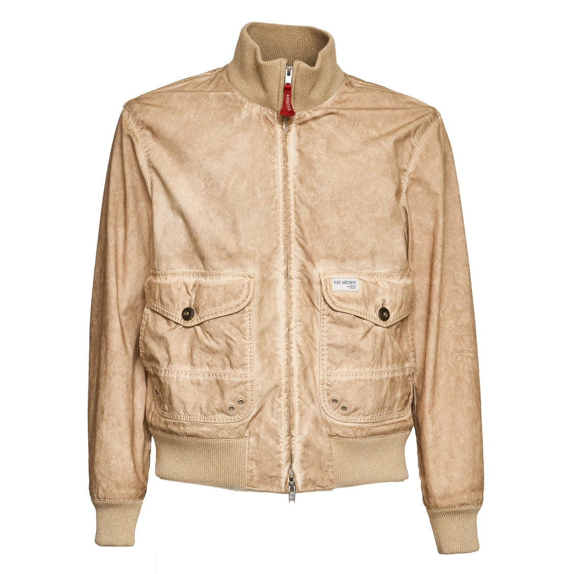Fay Stone Washed Ribbed Trim Bomber Jacket