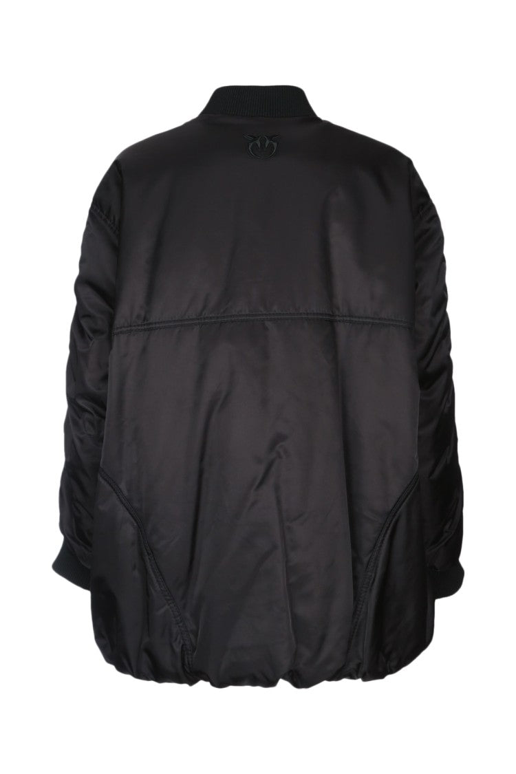 Pinko Oversized Black Bomber Jacket With Ruched Detailing
