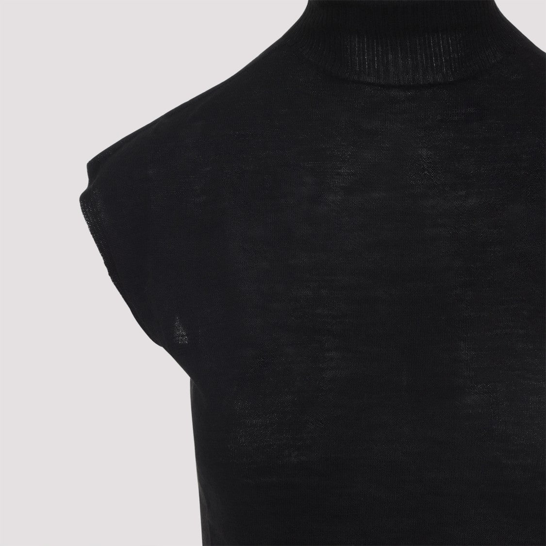 Rick Owens Cap Sleeve Black Virgin Wool Top With High Neckline