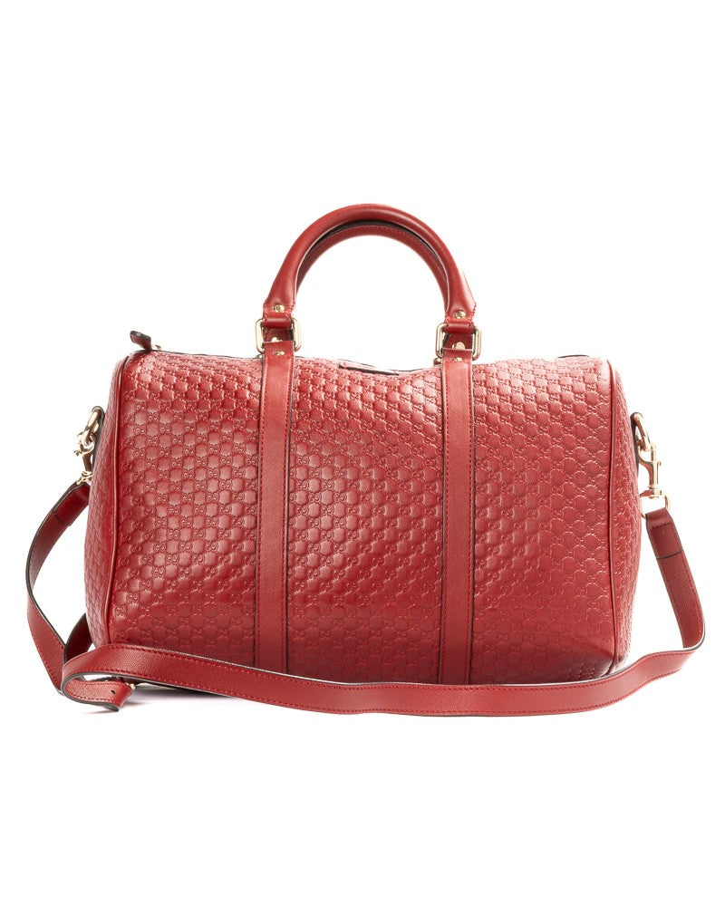 Gucci Medium Boston Bag In Red Microguccissima With Gold Accents