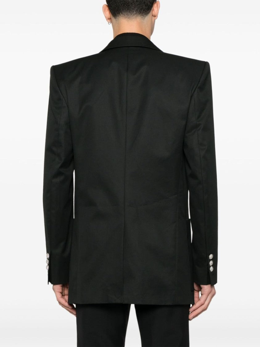 Balmain Structured Black Cotton Blazer With Shoulder Pads