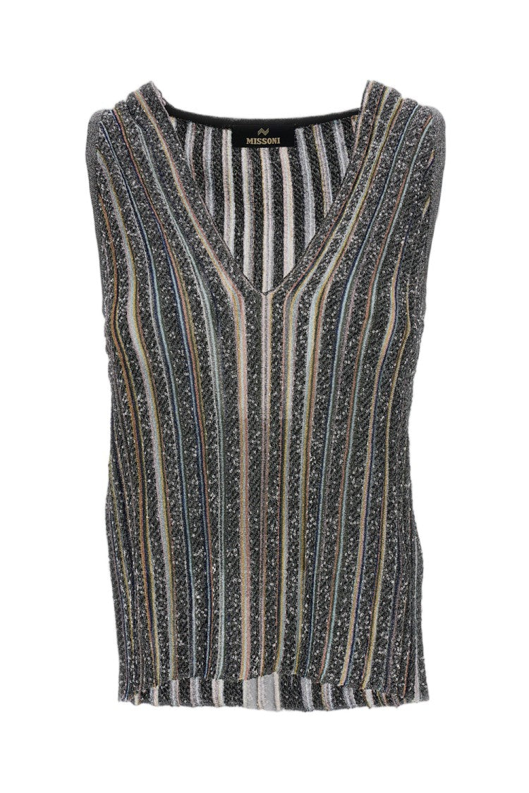 Missoni Black Multicolored Sequin Ribbed Lamé Tank Top