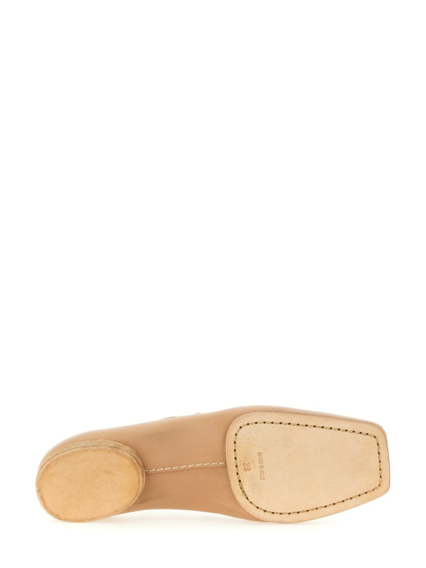Uma Wang Square-Toe Cross Strap Calf Leather Flats