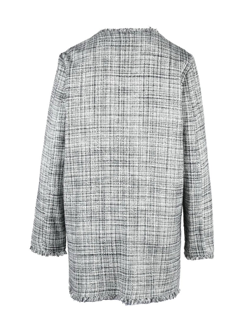 Emme By Marella Textured Bouclé Jacket With Checkered Pattern And Gold-Tone Accents