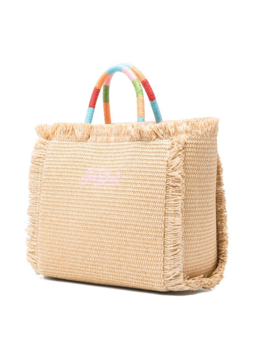 Mc2 Saint Barth Rectangular Woven Tote Bag With Fringed Edges