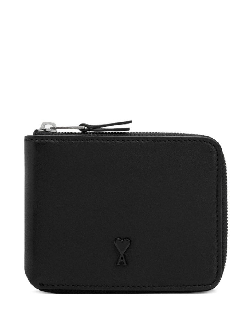 Ami Paris Black Monogram Coin Pocket Leather Wallet