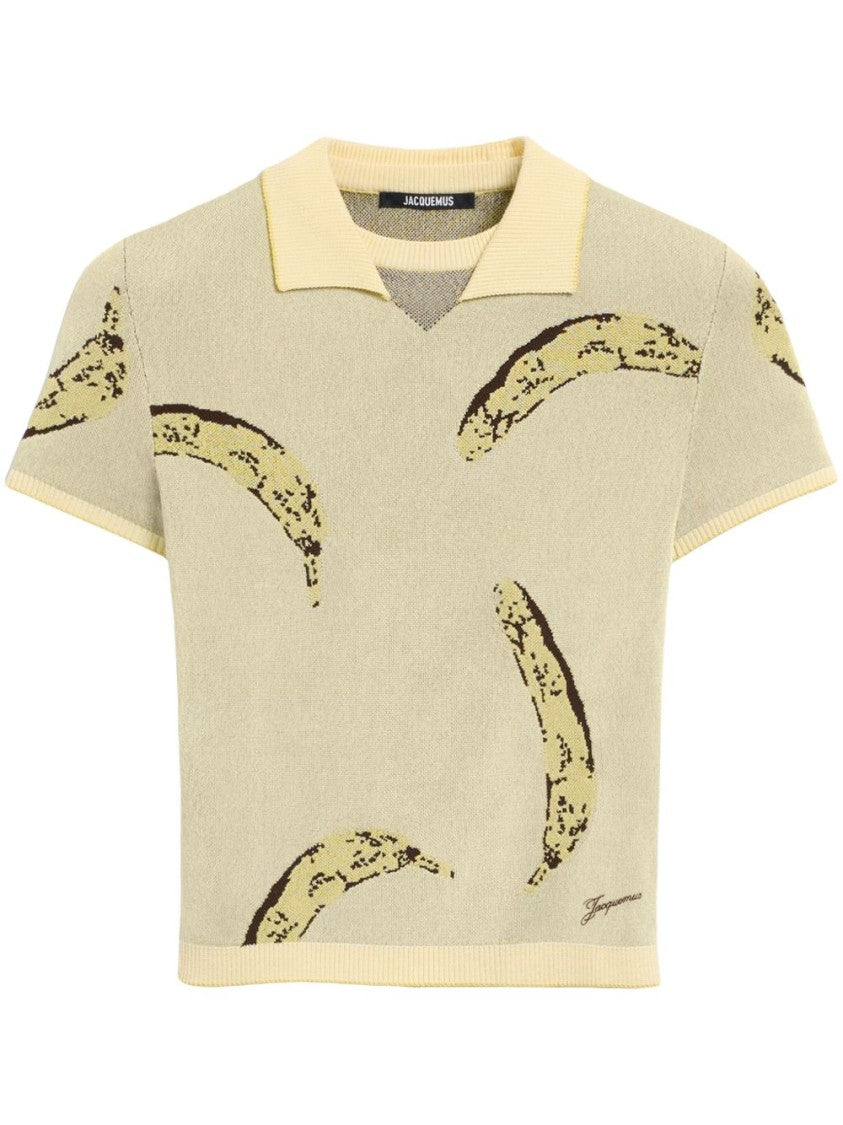 Jacquemus Le Marino V-Neck Polo With Playful Banana Print