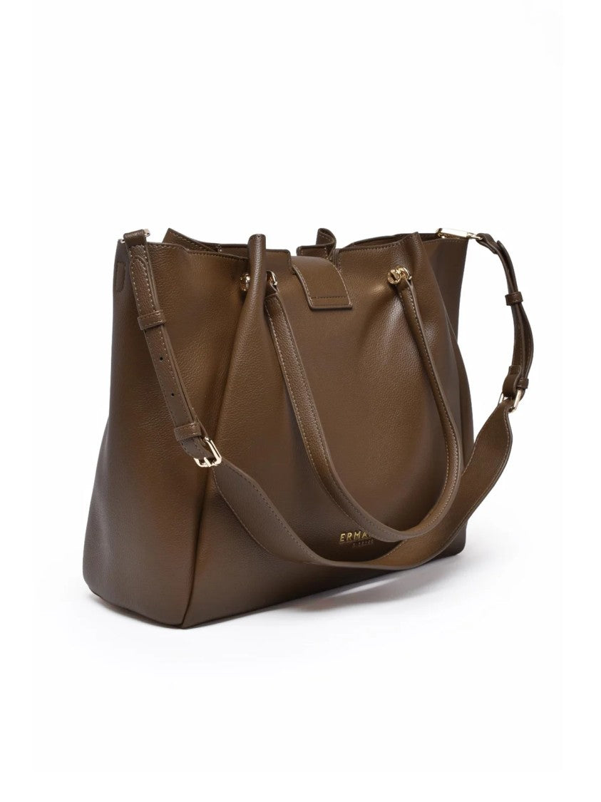 Ermanno Firenze Structured Taupe Polyurethane Vally Shoulder Bag