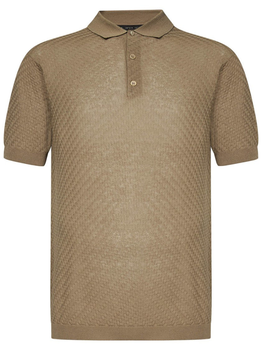 Low Brand Textured Crepe Knit Beige Polo Shirt