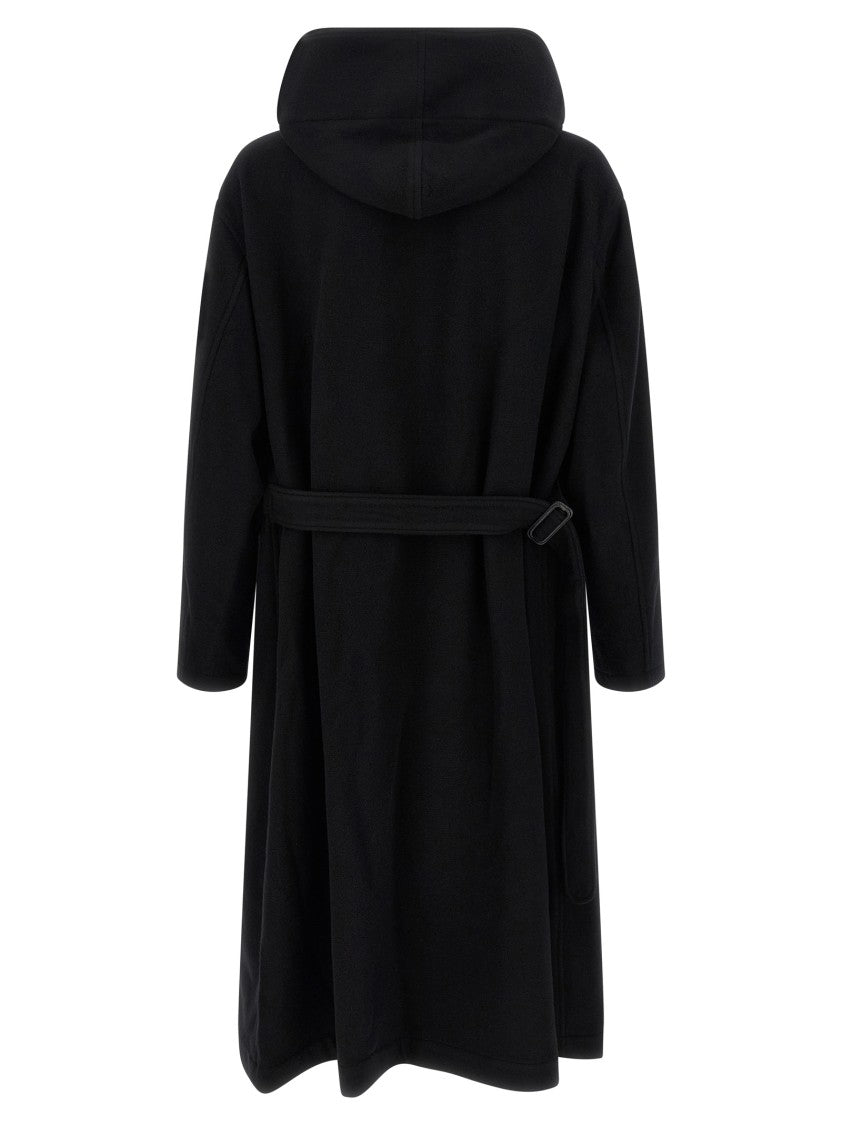 Yohji Yamamoto Hooded Wool Coat With Snap Button Closure
