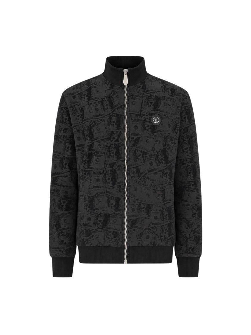 Philipp Plein Jacquard Dollar Print Zip-Through Knit