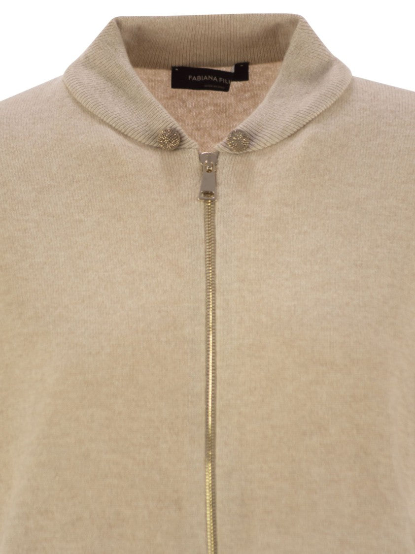 Fabiana Filippi Bomber Jacket In Platinum With Ball Pins