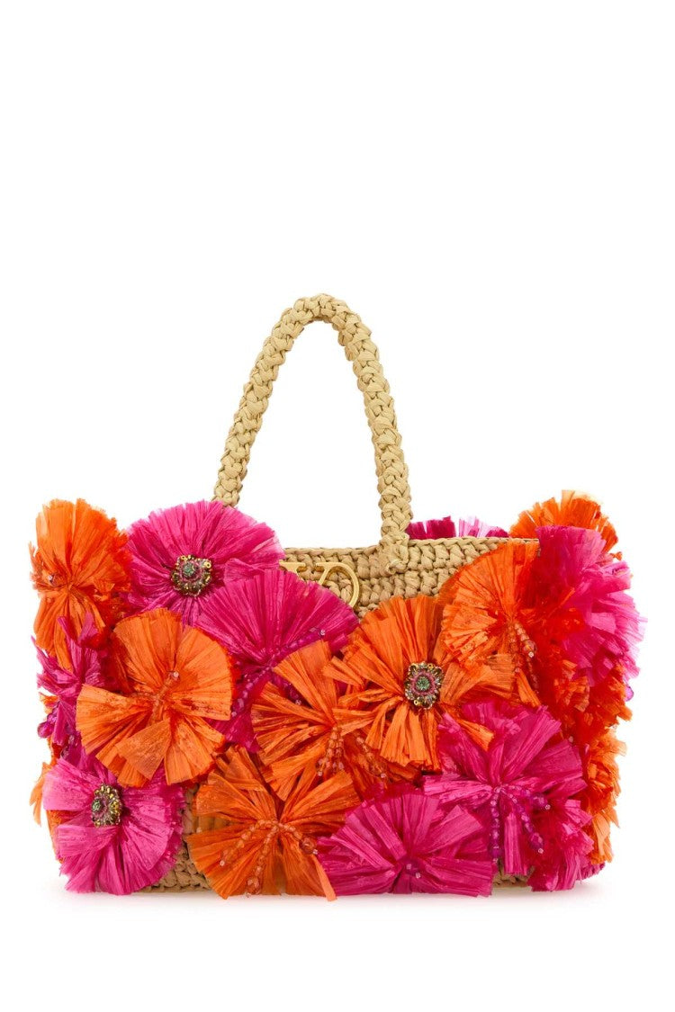 Valentino Garavani Embellished Raffia Vlogo Signature Handbag