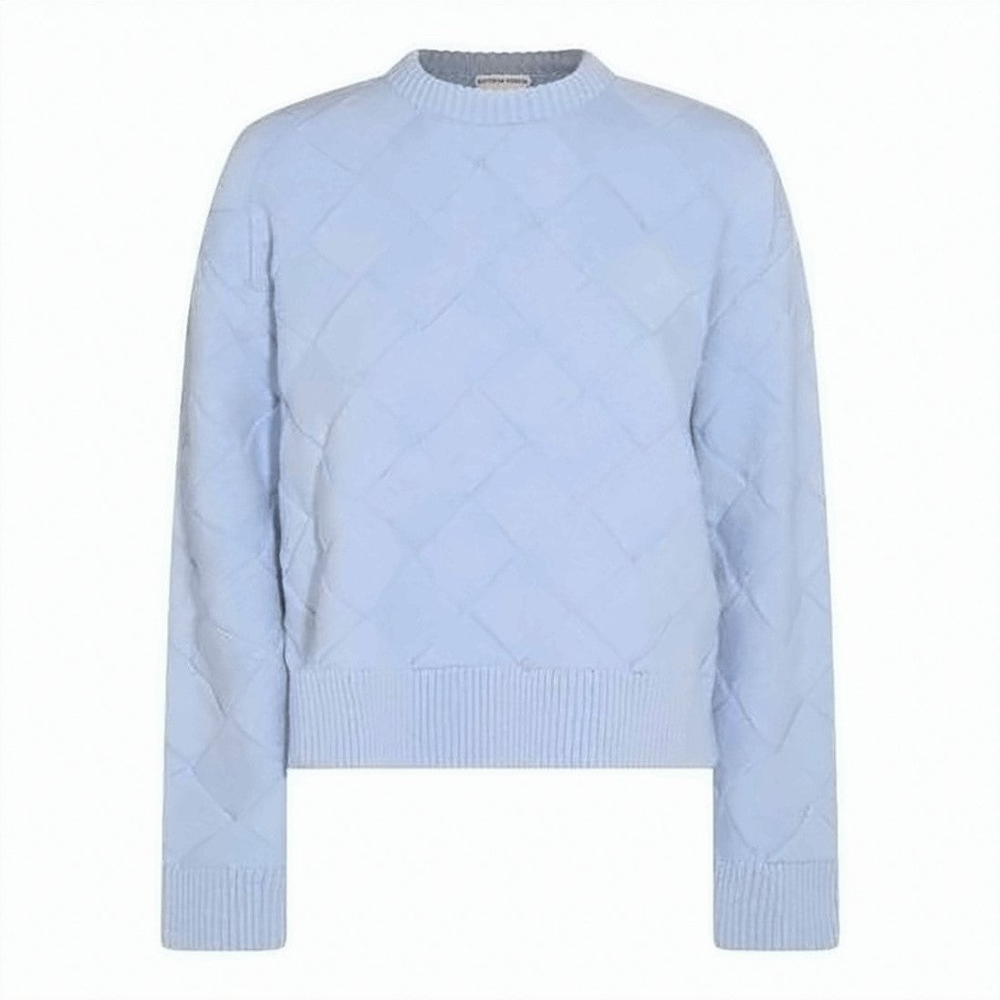 Bottega Veneta Quilted Light Blue Sweater With Classic Crew Neckline