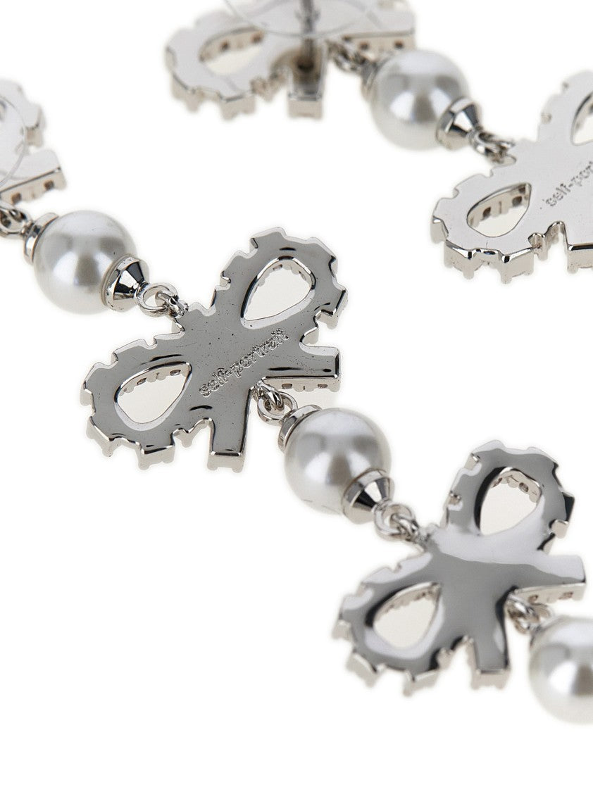 Self-Portrait 'Micro Bow Pearl Tiered' Earrings