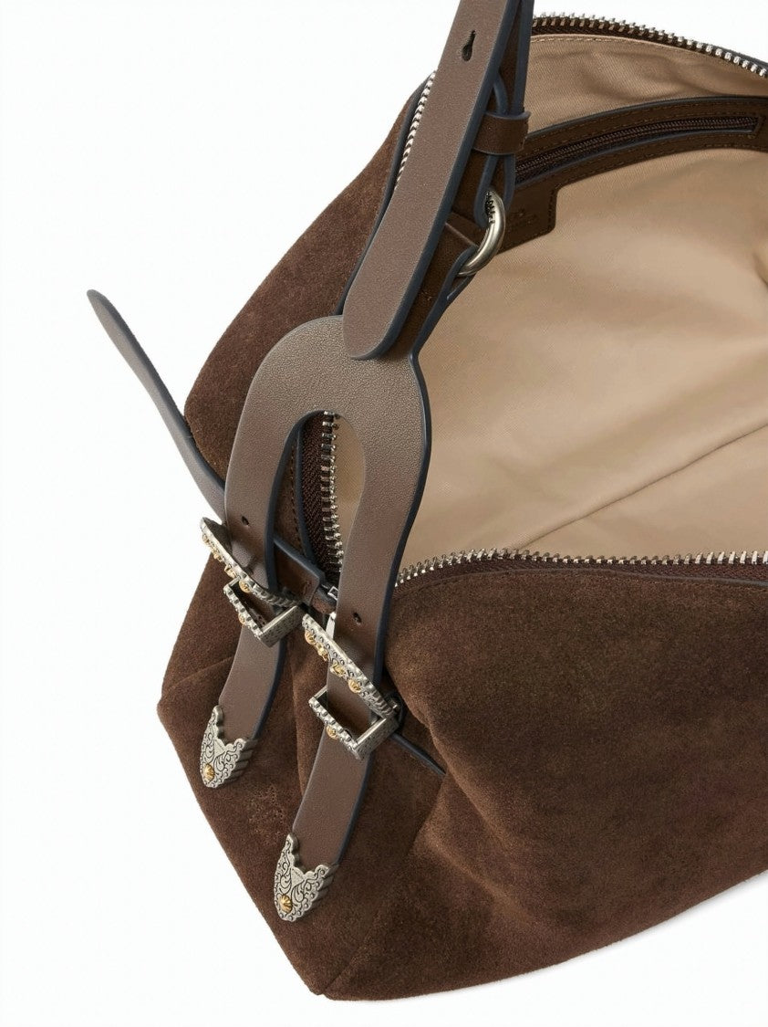 Pinko Brown Suede Love Birds Shoulder Bag