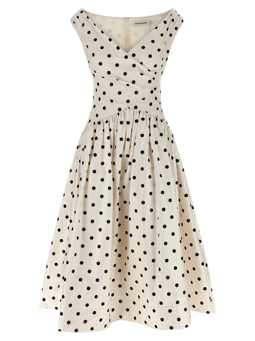 Self-Portrait 'Cream Polka Dot Cotton Midi' Dress