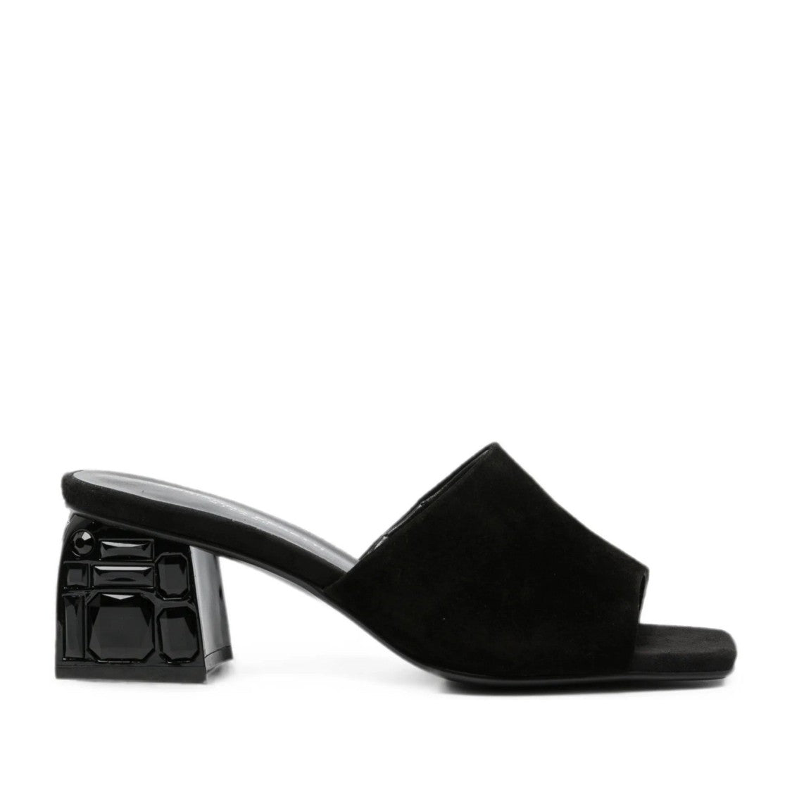 Adrianna Feretti Black Open-Toe Suede Block-Heel Slippers