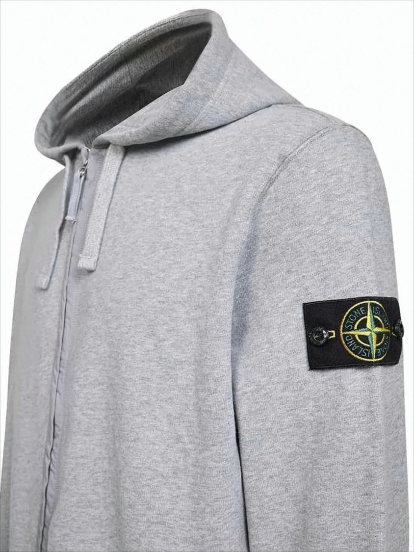 Stone Island Grey Zip-Up Hoodie With Logo Patch
