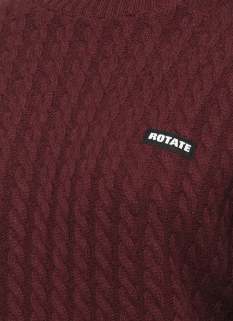 Rotate Braid Pattern Bordeaux Knit Sweater With Logo Detail