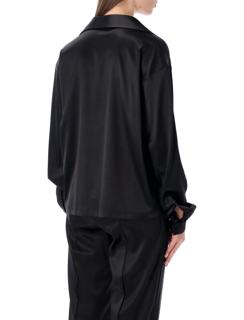 Tom Ford Stretch Silk Satin Polo Blouse