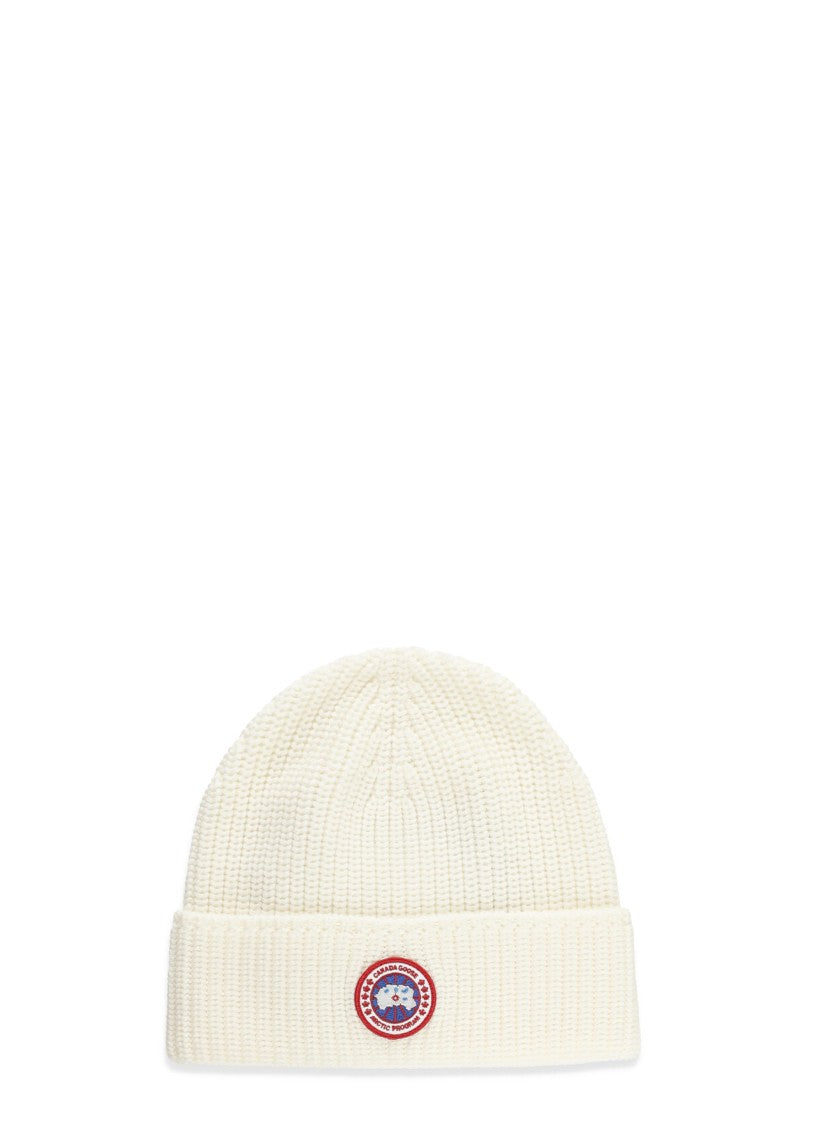 Canada Goose Ribbed Wool Beanie With Contrasting Logo Patch