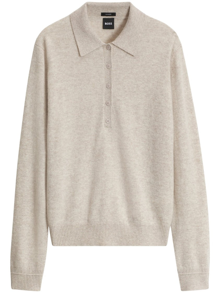 Boss Cashmere Polo Buttoned Placket Sweater