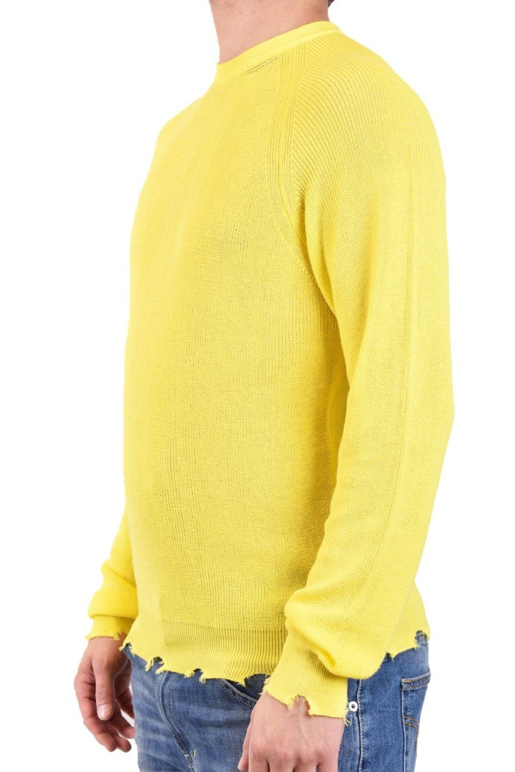 Laneus Ribbed Cotton Knit Sweater Distressed Finishing