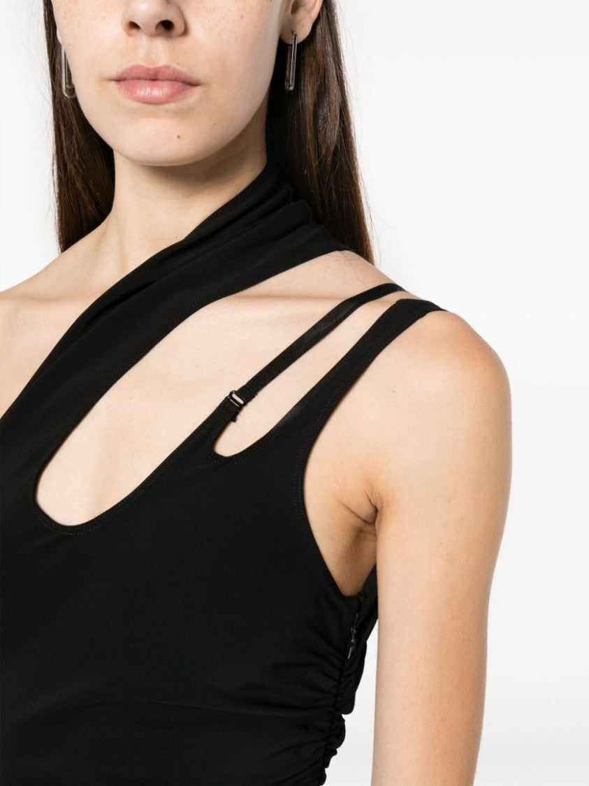 Mugler Asymmetric Black Midi Dress