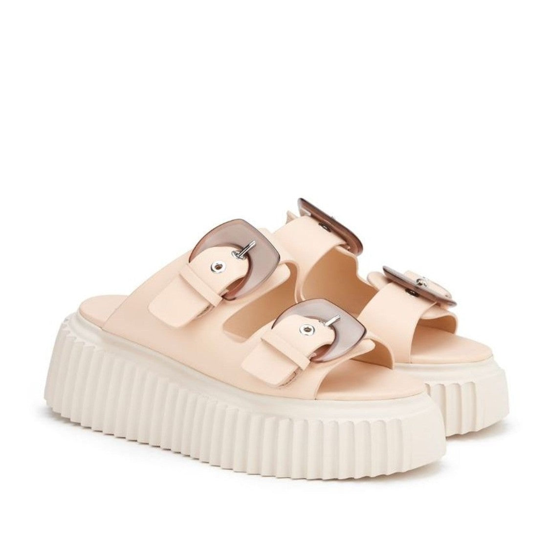 Agl Beige Agatha Leather Translucent Buckle Slippers