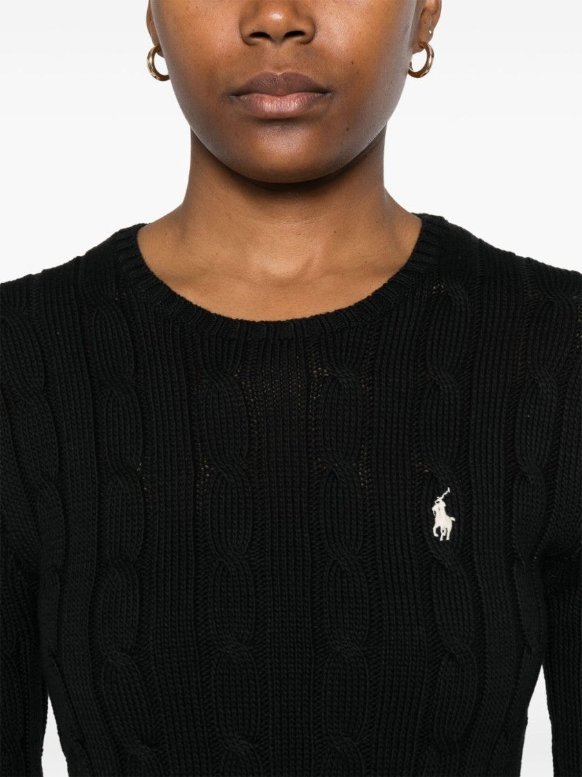 Polo Ralph Lauren Black Fitted Cable Knit Logo Sweater